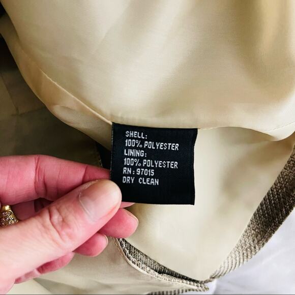 NEW Larry Levine brown cream plaid preppy tie button classic blazer jacket 10 - Picture 8 of 8